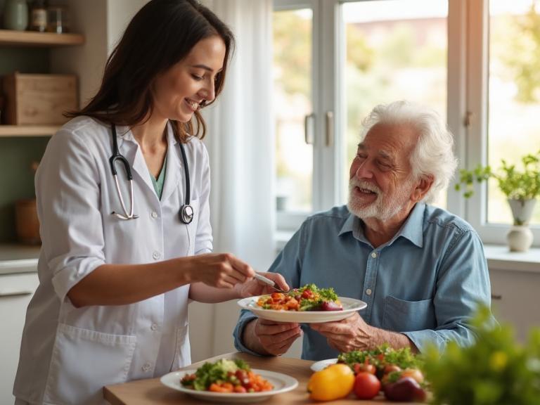 Caregiver assisting an older adult safely at home